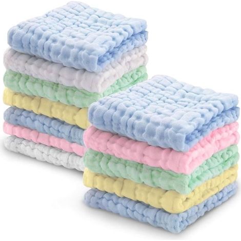 Langes en mousseline pour bébé, lot de 12 pour la peau sensible du bébé, serviette de bain en coton à 6 couches, lingettes douces (1/4)
