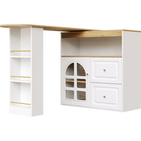 Aparador giratorio 360° de MDF blanco con puertas de vidrio, 2 cajones (1/5)