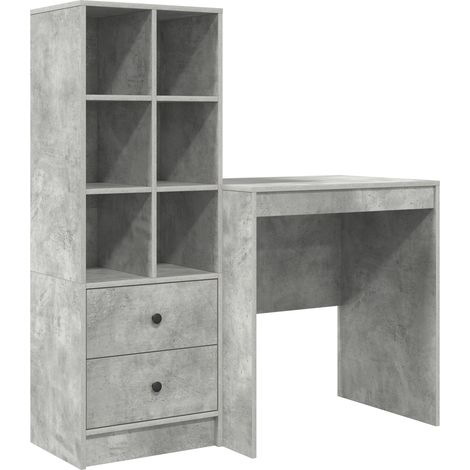 2 pcs Bureau d'ordinateur, Bureau d'étude avec tiroir et étagère Gris béton fr92 - Maison La Vie (1/5)