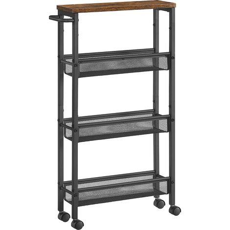 VASAGLE Carrello a 4 Ripiani, Carrello Cucina Salvaspazio con Ruote, Struttura in Acciaio, Maniglia, Carrellino per Piccoli Spazi, Cucina Bagno Salotto Studio, Marrone Vintage e Nero (1/5)