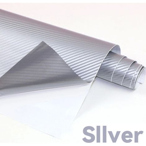 (Argent - 20 x 150 cm) Film adhésif vinyle imitation fibre de carbone 3D, imperméable, pour voiture et moto. Convient pour la personnalisation de votre véhicule. (1/4)