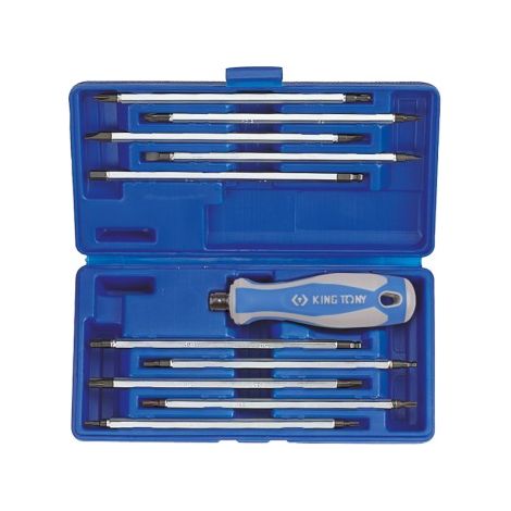 Coffret de tournevis à lames interchangeables 11 pièces – Empreintes : à fente, PHILLIPS®, POZIDRIV®, TORX® – Coffret plastique – King Tony