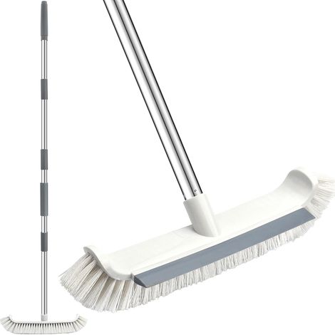 Brosse à récurer long manche avec réglable, raclette et poils 2 en 1 pour nettoyer les cuisines, salles de bains, carreaux, garages, murs piscines - (1/5)