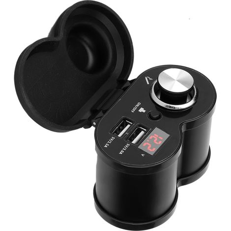 Chargeur de téléphone multifonction double USB pour moto avec voltmètre et allume-cigare (noir) (1/5)