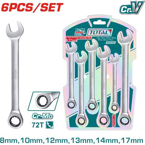 SET CHIAVI COMBINATE A CRICCHETTO 6pz 8-17mm Cr-Mo TOTAL