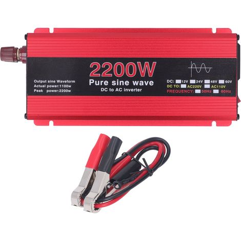 Onduleur à onde sinusoïdale Pure 2200W, 12V DC à 220V AC, énergie éolienne solaire pour véhicule extérieur