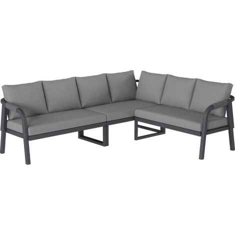 Gartenmöbel-Set in Eckform für 6 Personen, Loungeset mit Couchtisch, Geflochtenen Arm- und Rückenlehnen, Grau