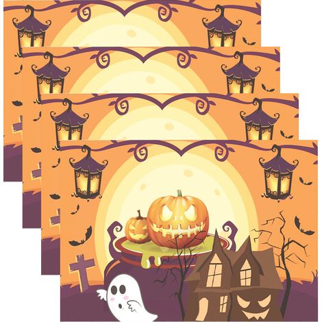 Ensemble de 4 sets de table d'Halloween 12 x 18 pouces pour une décoration festive saisonnière dans votre cuisine et votre salle à manger. (1/4)