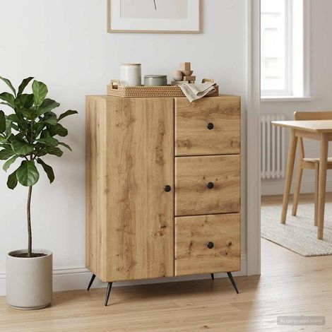 Buffet vaisselier 3 tiroirs 1 porte chêne artisanal en bois d'ingénierie 66 x 34,5 x 90 cm - PANGIVO (1/5)