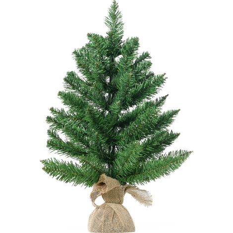 Albero di Natale Mini 55cm 50 rami folti aghi realistici PVC base cemento iuta (1/5)
