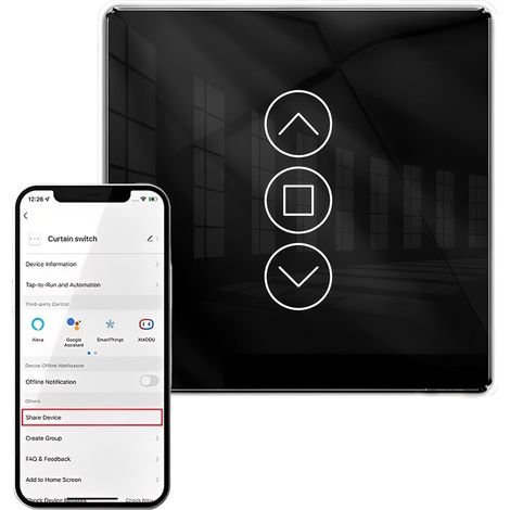 Minuterie intelligente pour volet roulant avec fonction pourcentage : interrupteur tactile arc 2,5D Smart Wifi, interrupteur de volet roulant Commande vocale Nécessite un (1/5)