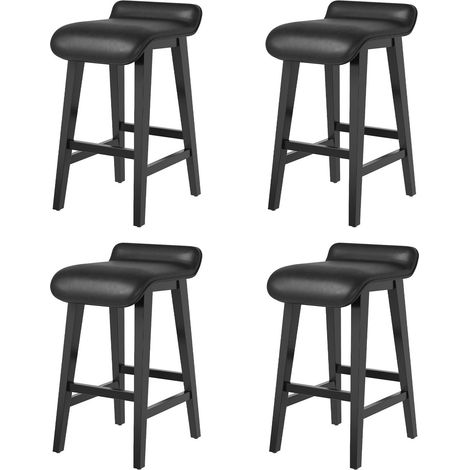 Tabourets de Bar 24" Lot de 4, Similicuir Rembourré, Sans Dossier Noir (1/5)