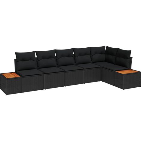 Gartensofa-set mit Kissen 6 pcs Schwarz Poly Rattan
