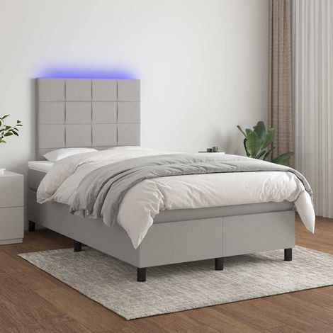 Cama box spring con colchón tela y LED gris claro 120x200 cm (1/5)