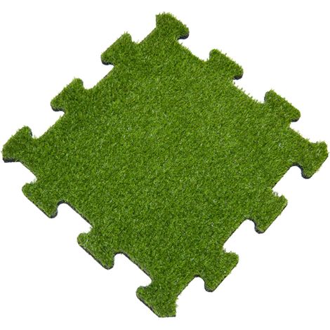 Dalle en caoutchouc avec couche supérieure en gazon artificiel 30 mm - 50x50 cm - système puzzle (dalle centrale)