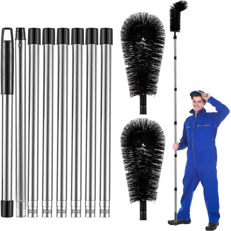 Brosse De Nettoyage De Gouttière De 320 cm, Outil Nettoyage Toiture, Brosse De Nettoyage De Gouttière Perche Telescopiqu, pour Nettoyer Les Feuilles, La Saleté, Les Fenêtres Et Les Gouttières (Noir) (1/5)