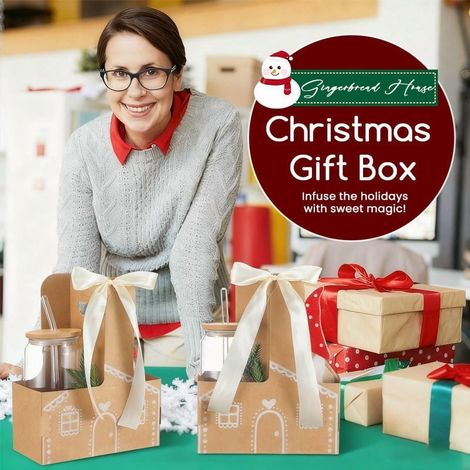 Boîte-boisson Maison En Pain D'épices - Boîte Cadeau Festive Avec Poignée - Pour Boissons Froides Chaudes Ou Petits Cadeaux - Lot De 12 (1/5)