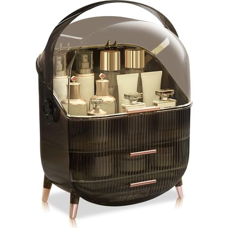 Retro-Organizer in Grau, großes Fassungsvermögen, staubdicht, Kunststoffschubladen für Schmuck und Kosmetik.