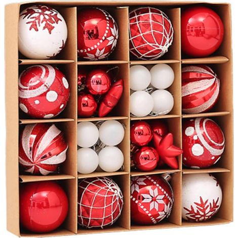 42 boules de Noël rouges de 3 et 6 cm, décorations festives incassables, réutilisables et portables pour décorer le sapin. (1/5)