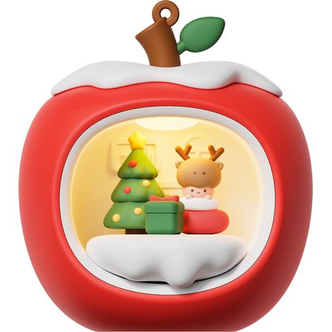 Veilleuse de Noël Maison Pomme à Lumière Douce, Décoration de Chambre à Coucher, Lampe de Protection des Yeux, Cadeau pour la Maison, Lumière d'Ambiance (3 Piles AAA)