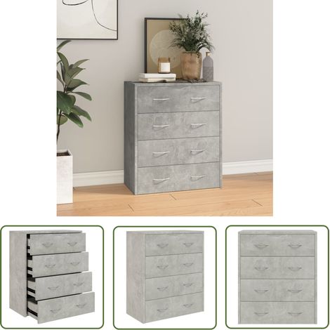 Buffet Meuble de rangement Commode Bahut avec 4 tiroirs 60x30,5x71 cm Gris béton 93491 (1/5)