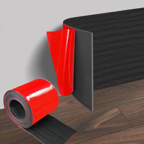 Plinthe flexible en PVC, 10 cm x 3 m, plinthe plate, avec veines de bois noires, autocollantes, pour salon, chambre à coucher, cuisine (1/5)
