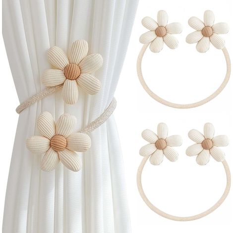 2 Pièces Embrasse rideau, design floral, coton, longueur réglable 40cm, pour salon, bureau, chambre