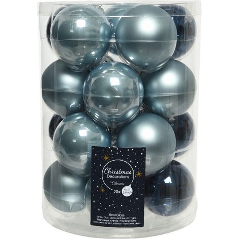 Palline di Natale in vetro da appendere 6 cm Blu. Set 20