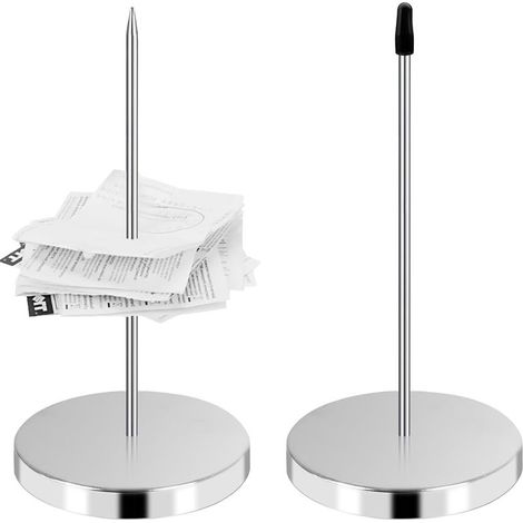 Sollbry 2-teiliger Notizhalter für Geldscheine, Geldscheinhalter aus Metall, Geldscheinnadel mit rundem Sockel, Karteikartenhalter für Restaurant, Küche, Büro, Hotel (Silber) (1/5)