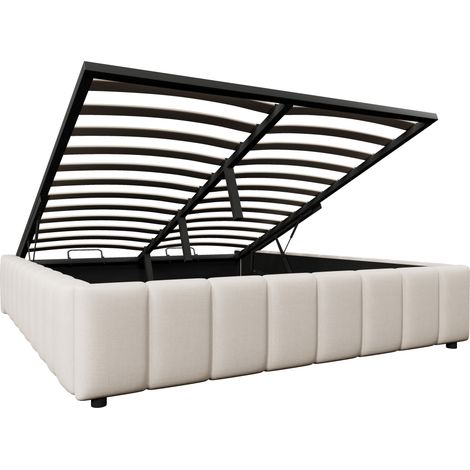 Lit rembourré 140 x 200 cm avec rangement hydraulique, sans tête de lit, beige (1/5)