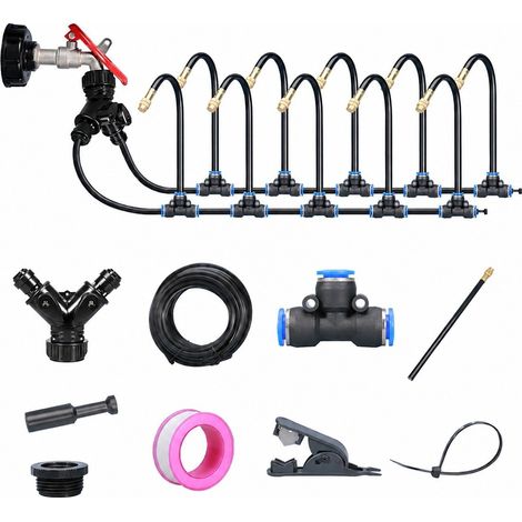 Kit d'irrigation de jardin en Y, tuyau PE de 5 m, buses orientables à 360°, système goutte à goutte et brumisation (1/5)