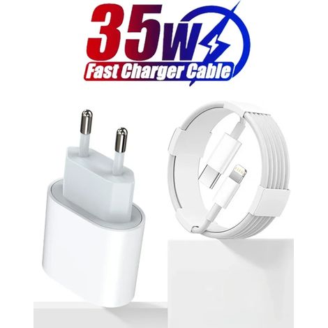 Chargeur rapide PD 35 W pour iPhone 13 Pro, 14 Plus, 11, 12 mini, XS Max, XR, X et iPad Air. Câble de charge rapide USB-C de 2 m. (1/5)