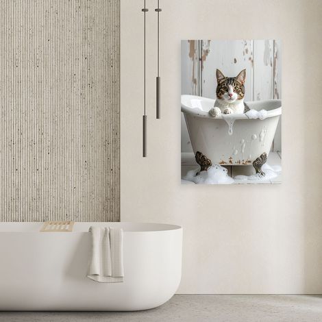 Wandbild Katze in einer Badewanne mit Schaum beige 40x60 (1/4)
