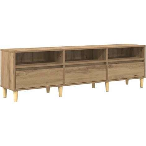 Meuble TV rectangulaire rustique avec tiroirs pratiques 150 x 30 x 45 cm en bois d'ingénierie chêne artisanal (1/5)