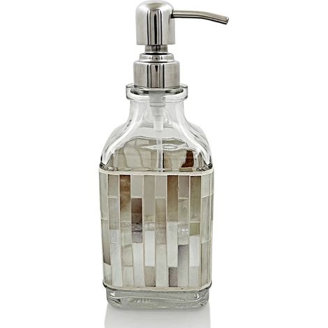 (B) Distributeur de savon en verre mosaïque nordique, pompe en acier inoxydable, flacon de lotion, décoration de salle de bain, contenant de rangement, options multicolores (1/5)