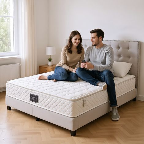 Matelas 140 x 200 cm, à ressorts ensachés, hauteur 25 cm, degré de dureté H3, matelas ergonomique à ressorts ensachés 7 zones,blanc