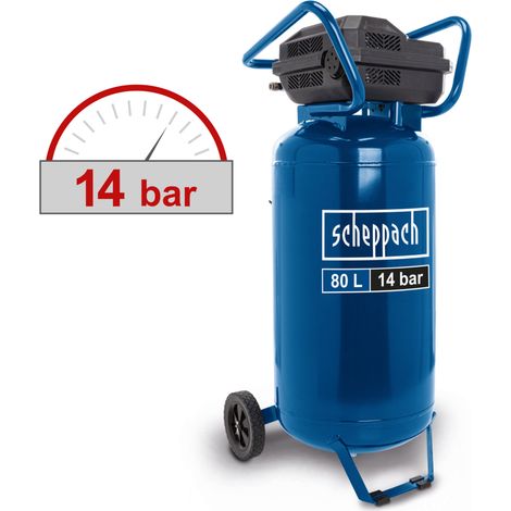Scheppach Compresseur à air vertical HC85V – 14 bar – Cuve 80 L – Sans huile & peu d'entretien – 1600 W – Admission d'air 330 L/min – 2 raccords rapides et 2 manomètres – Transport facile (1/5)