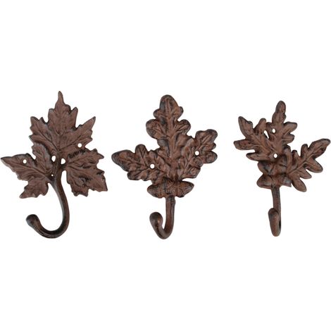 Lot de 3 crochets de porte en fonte motif feuilles