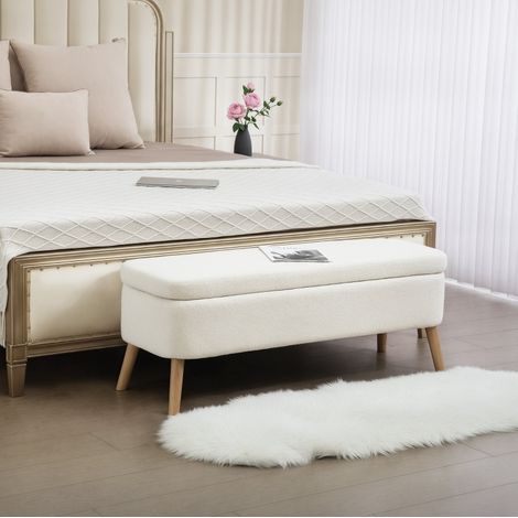 Aufbewahrungsbank 65 L 120 x 42 x 45 cm aus Fleece, Holz und Schaumstoff, creme HAVRYA (1/5)