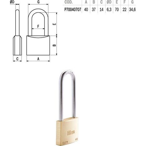 LUCCHETTO AD ARCO LUNGO 'ADITUS' ISEO 40x70 mm