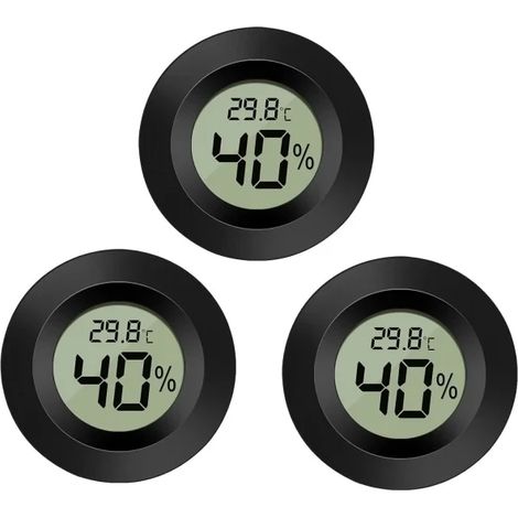 Lot de 3 mini hygromètres-thermomètres numériques LCD ronds pour intérieur et extérieur, mesure de l'humidité et de la température, pour serre, cave et chambre (noir). (1/5)