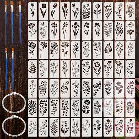 Flower Stencils Reusable Stencils for Painting Brush Stencils Small Floral Leaf Stencils Crafts Wall Stencils Fabric Furniture (1/5)