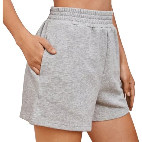 Short Large Pour Femme - Taille Haute Élastique - Sport Et Loisirs - Gris M (1/5)
