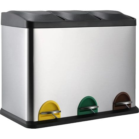 Cestino per la raccolta differenziata, azionamento a pedale, design ecologico, colore argento, 3 x 8 litri (24 litri) (1/2)