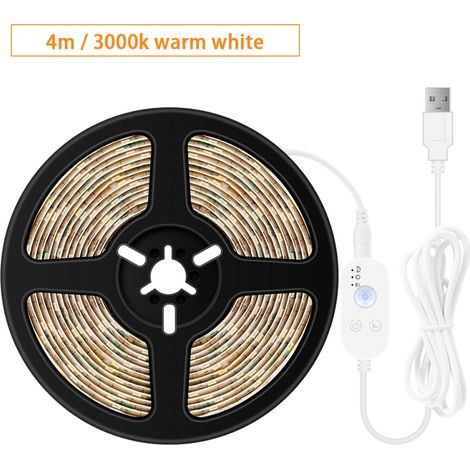 Bande LED USB à intensité variable avec détecteur de mouvement PIR, 4 m, 240 LED, pour éclairage décoratif de bureau (TV, ordinateur, etc.) et de cuisine. (1/5)