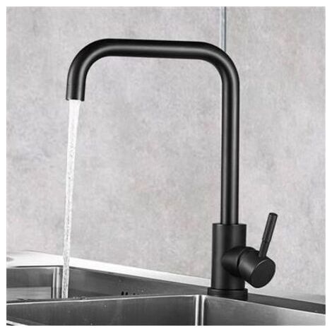 QORVA-Robinet de cuisine noir Faucetterrie en acier brossé 304 en forme de 7, mitigeur rotatif à 360° avec aérateur amovible, robinet de cuisine anticalcaire (noir)