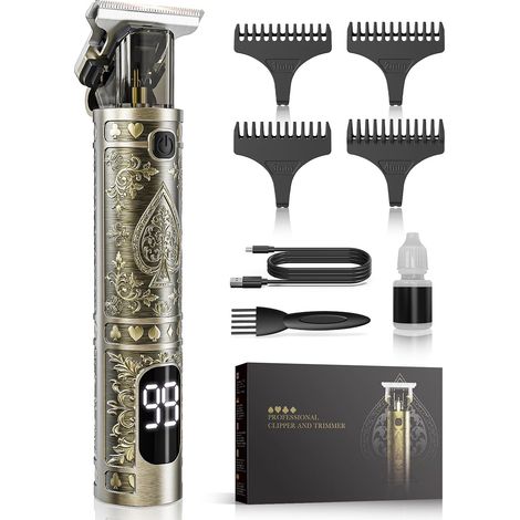 Tondeuse Cheveux Homme, tondeuse à cheveux sans fil pour coupe, barbe et contours précis, tête en T avec lames en acier inoxydable, guides de coupe, USB-C, écran LED (1/5)