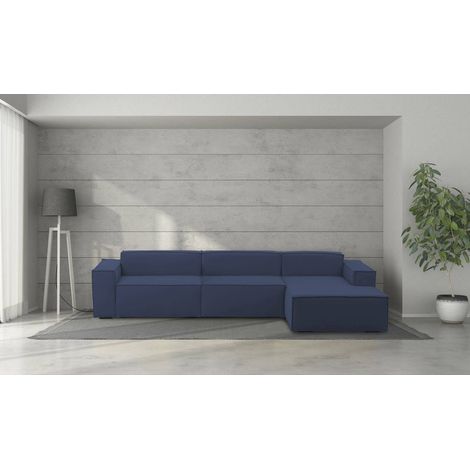 Talamo Italia Sofá fijo Raffaella, Sofá modular 4 plazas península derecha, 100% Made in Italy, Sofá moderno en tela, Cm 340x170h70, Azul, con embalaje reforzado (1/5)