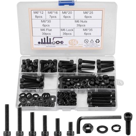 Schrauben-Set M6 mit Muttern und Unterlegscheiben, 156 Teile, Stahl, Sortiment mit Werkzeug (1/5)