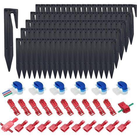125 PCS Câble Robot Tondeuse Raccord Kit, Connecteur Cable Robot Tondeuse 100 Piquets, 10 Connecteurs,10 Cosses en T, 5 Borniers à 3 Broches, Connecteur Electrique Etanche pour Jardin Extérieur (1/5)